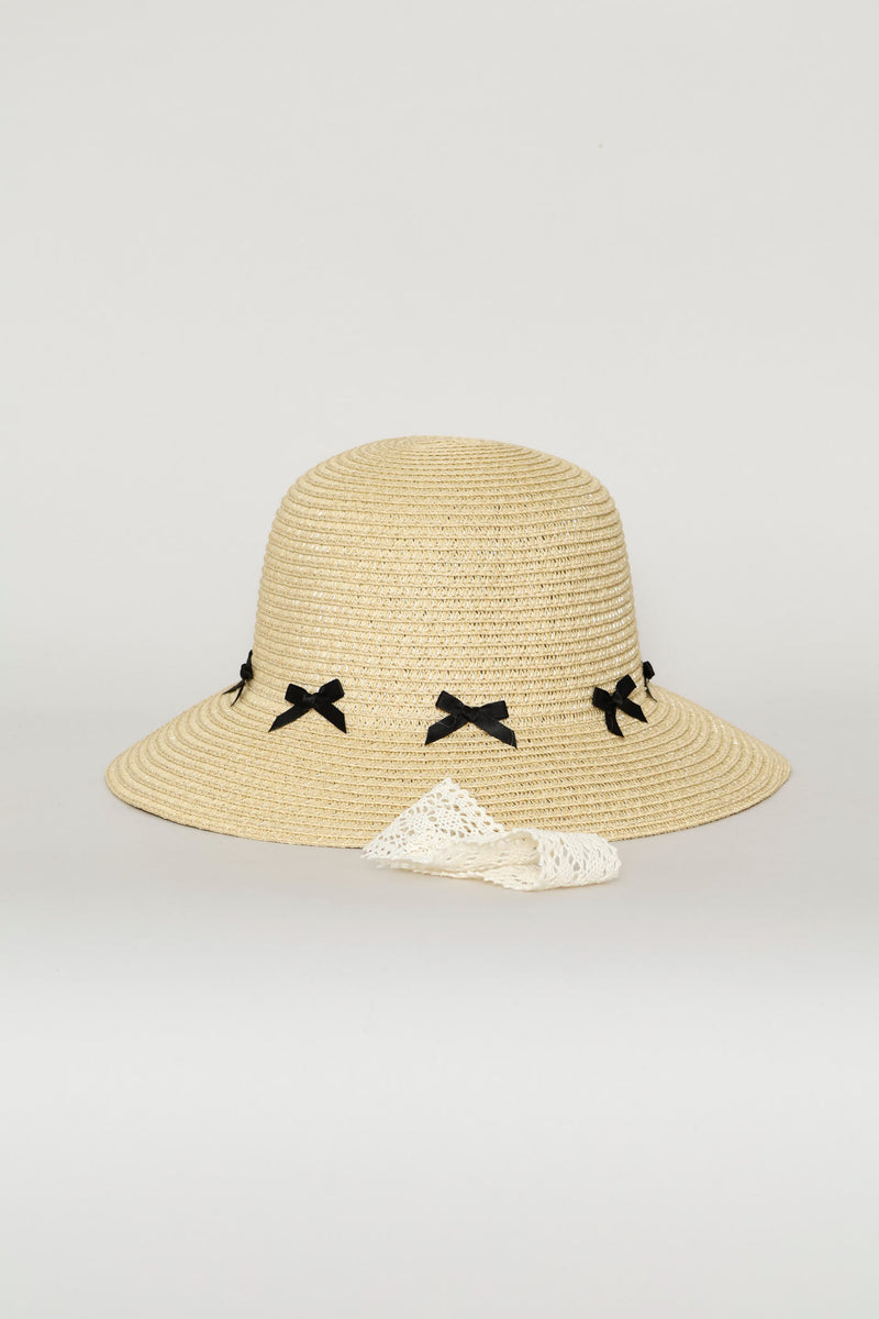 Girls 3D Bows Straw Hat - Nude