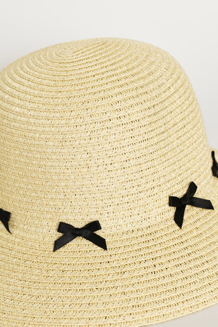 Girls 3D Bows Straw Hat - Nude