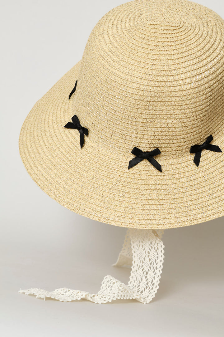 Girls 3D Bows Straw Hat - Nude