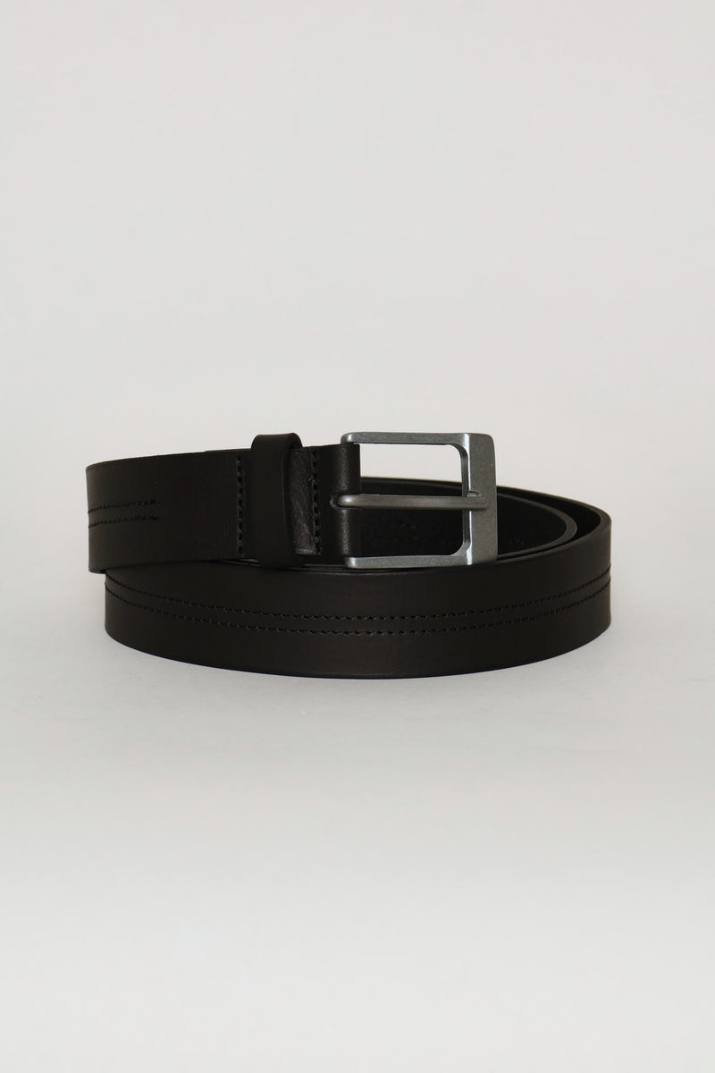 Belt With Stitching Detail - Black