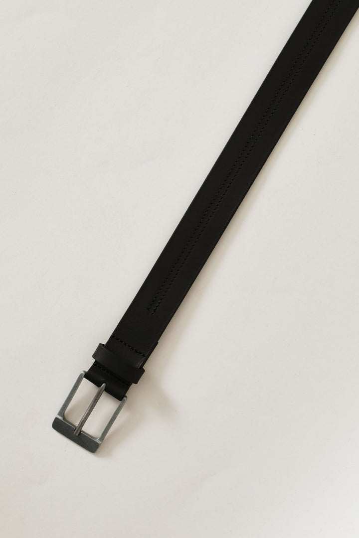 Belt With Stitching Detail - Black