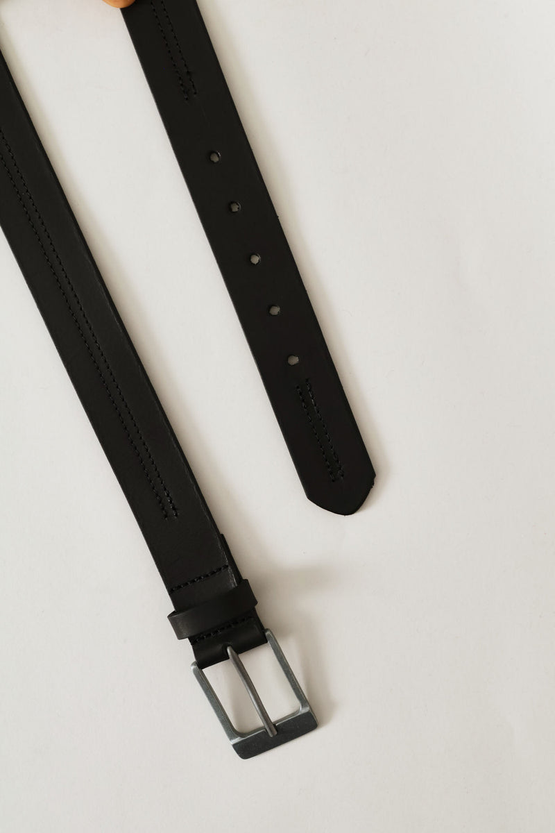 Belt With Stitching Detail - Black