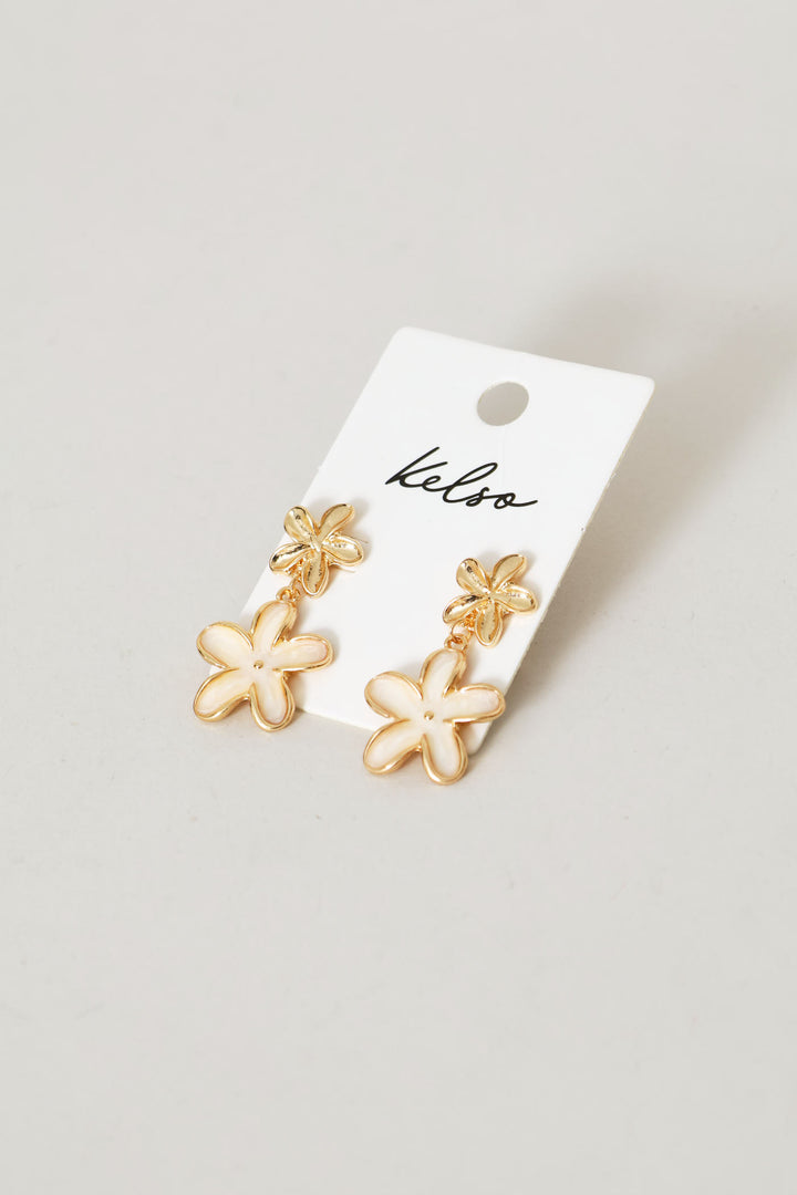 Pearlized Flower Drop Earring - Gold