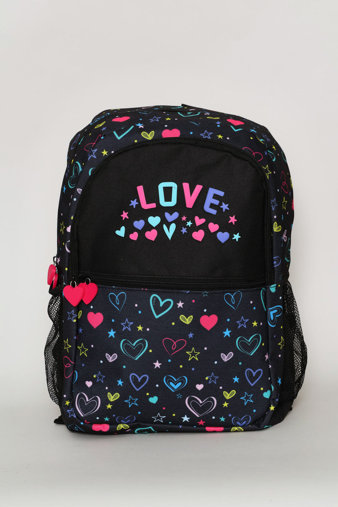 Girls Hearts Print Fashion Backpack - Black