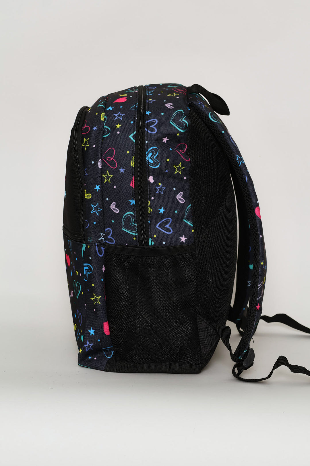 Girls Hearts Print Fashion Backpack - Black