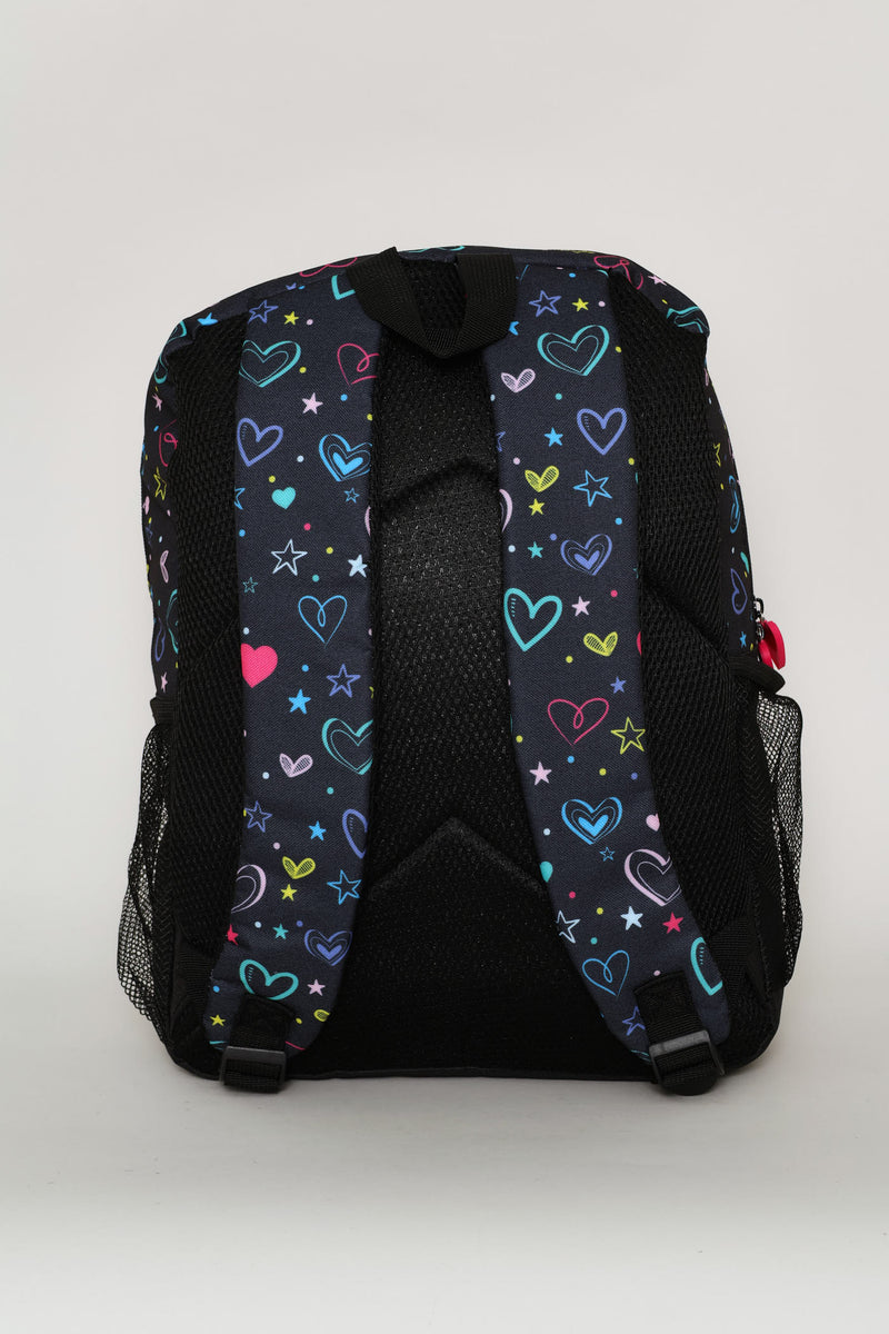 Girls Hearts Print Fashion Backpack - Black