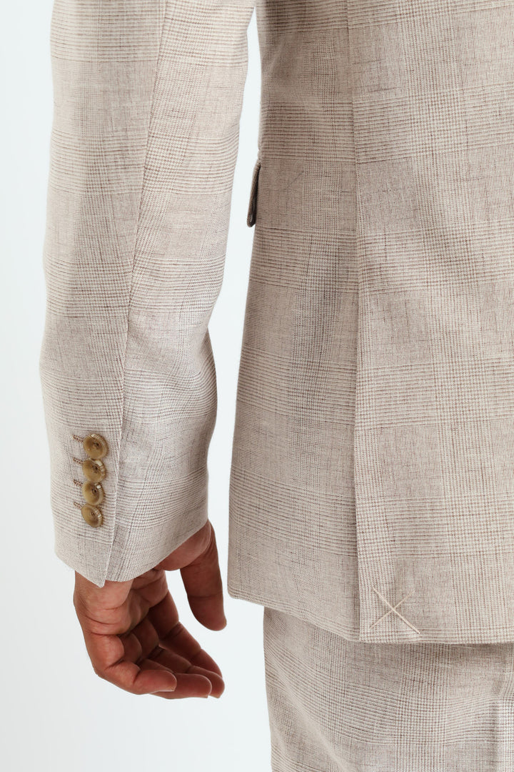 Glen Check Double Breasted Blazer - Natural