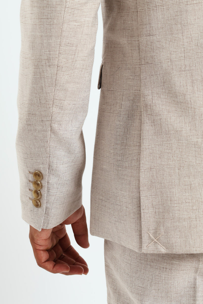 Glen Check Double Breasted Blazer - Natural