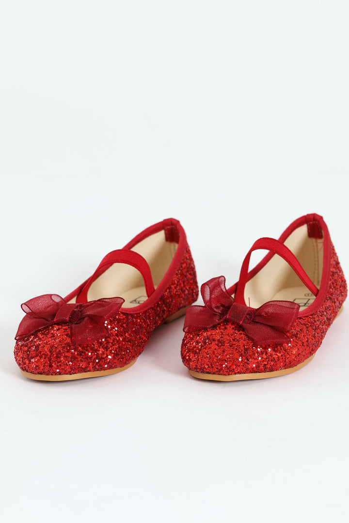 Pre-Girls Glitter Bow Pump - Red