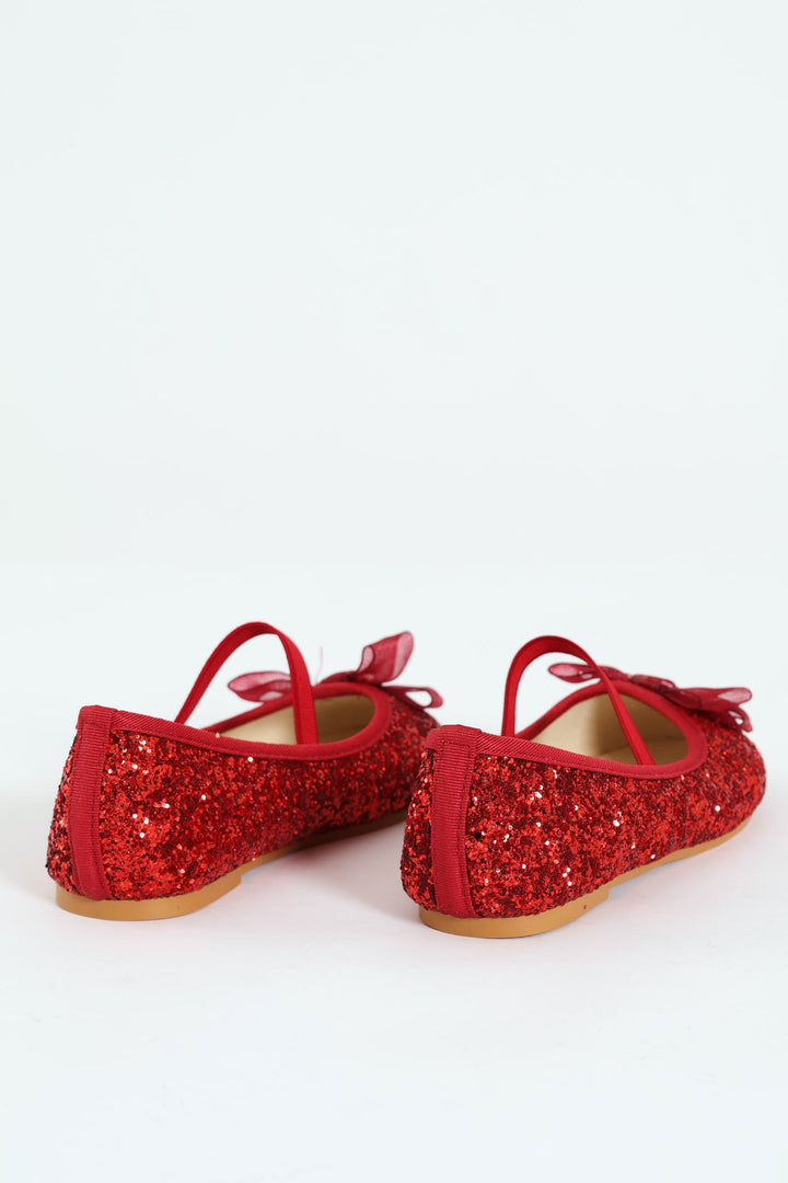 Pre-Girls Glitter Bow Pump - Red