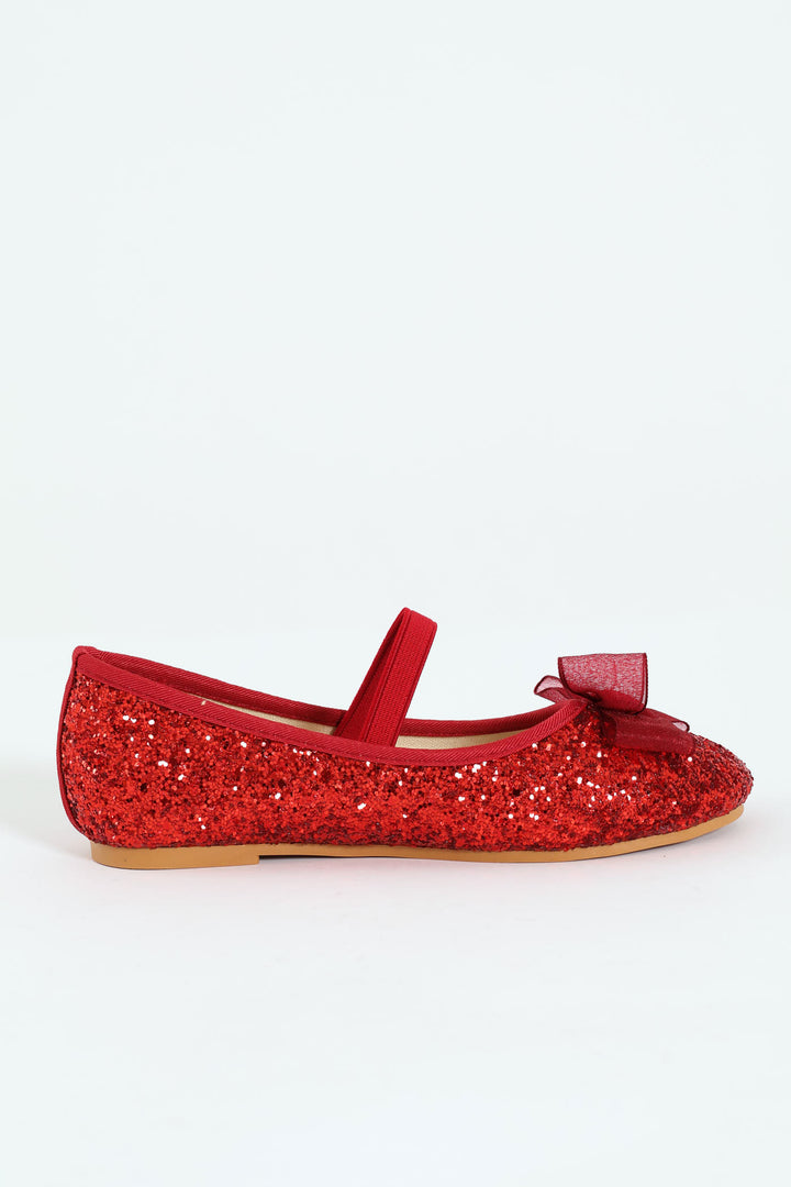 Pre-Girls Glitter Bow Pump - Red