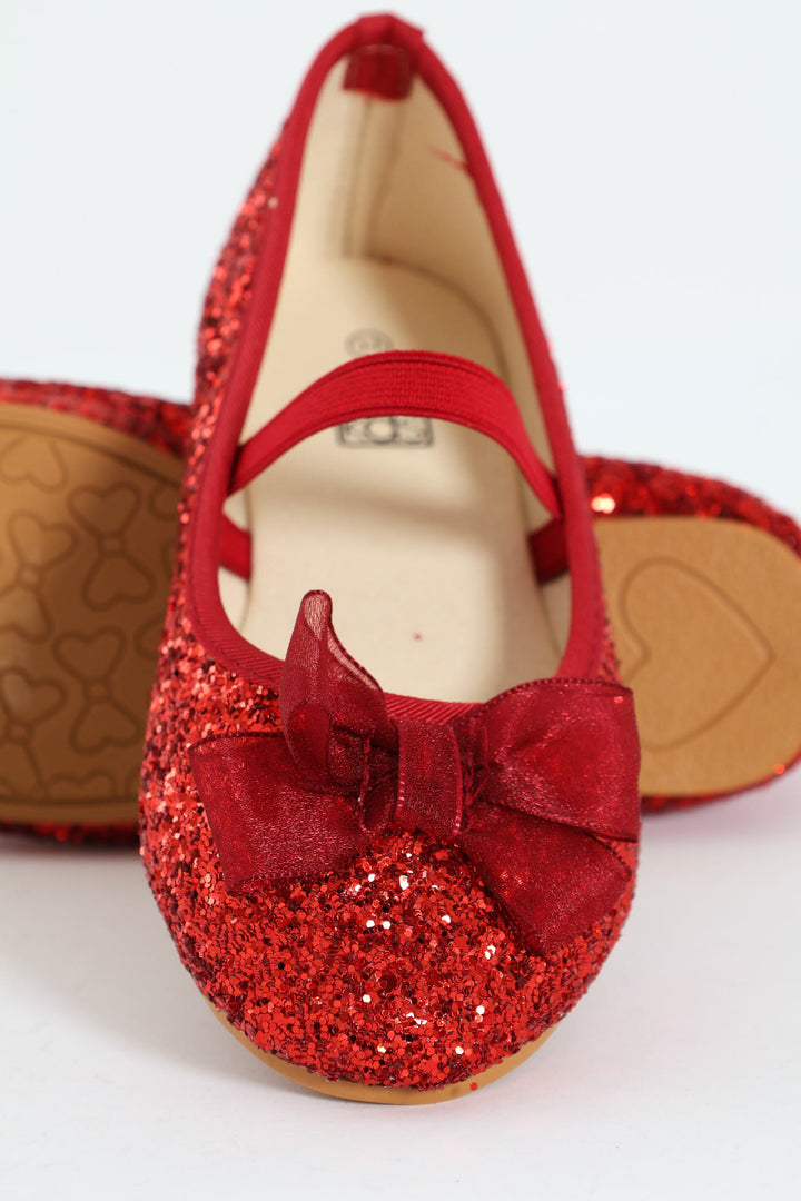 Pre-Girls Glitter Bow Pump - Red