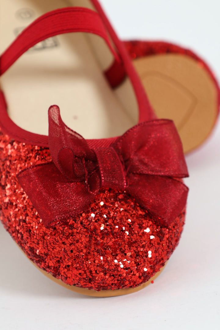 Pre-Girls Glitter Bow Pump - Red