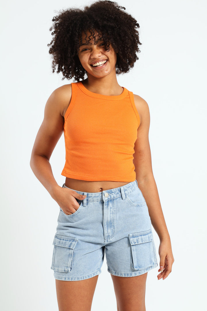 Girls Rigid Cargo Short - Light Blue