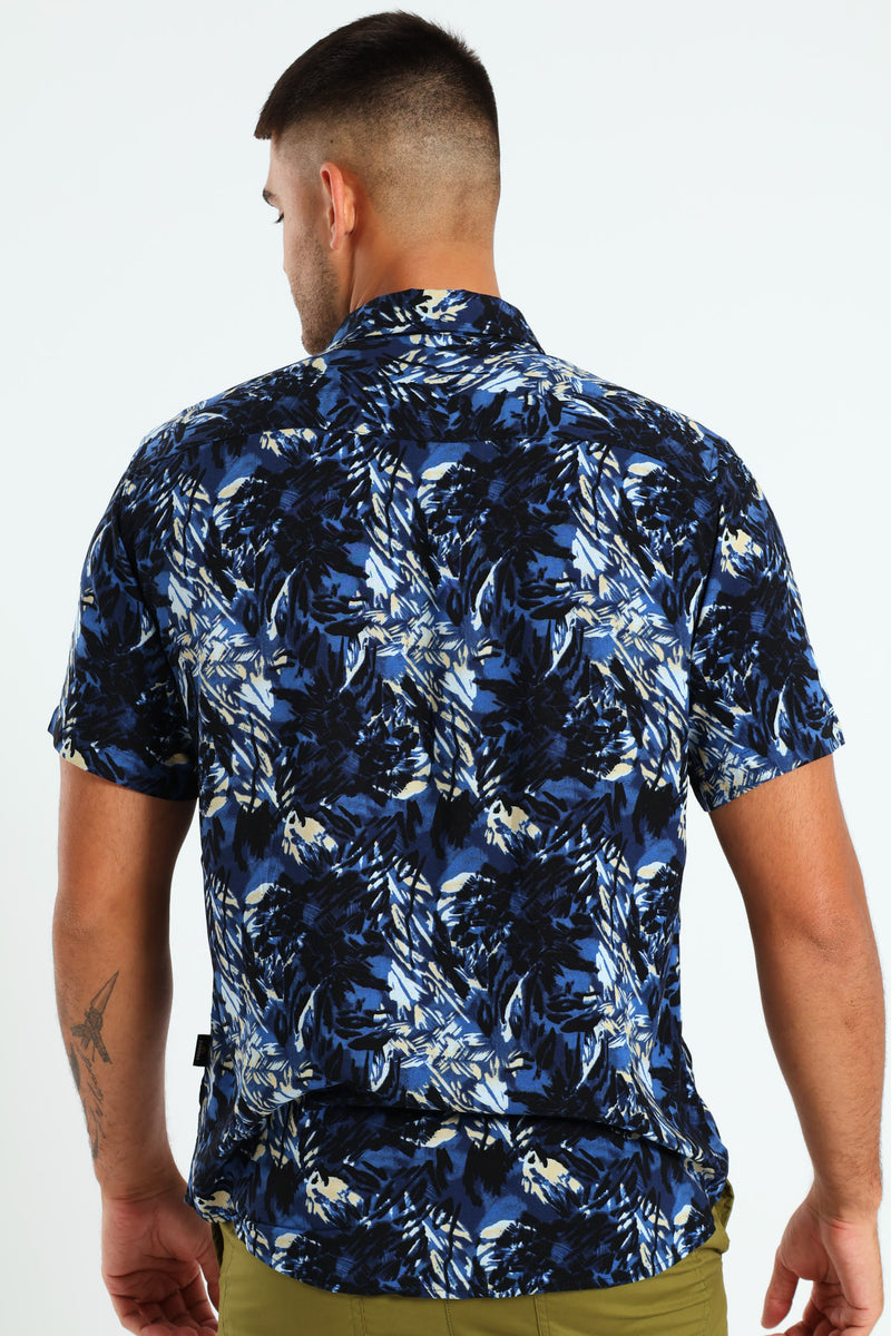 Viscose Abstract Shirt - Navy