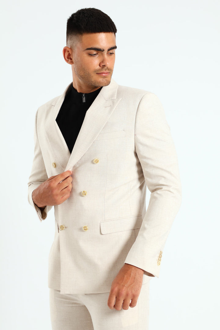 Glen Check Double Breasted Blazer - Cream