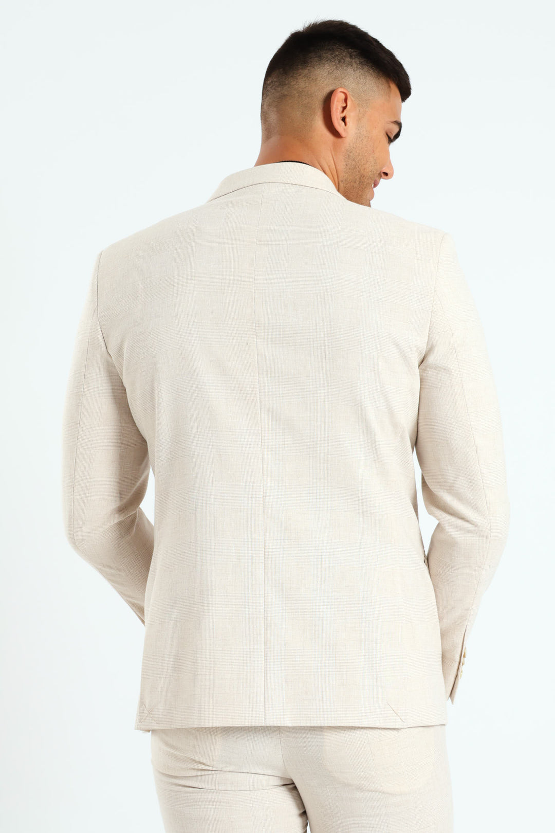 Glen Check Double Breasted Blazer - Cream