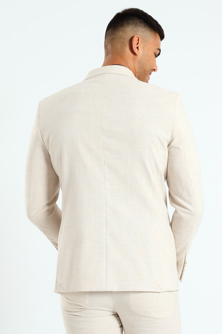 Glen Check Double Breasted Blazer - Cream