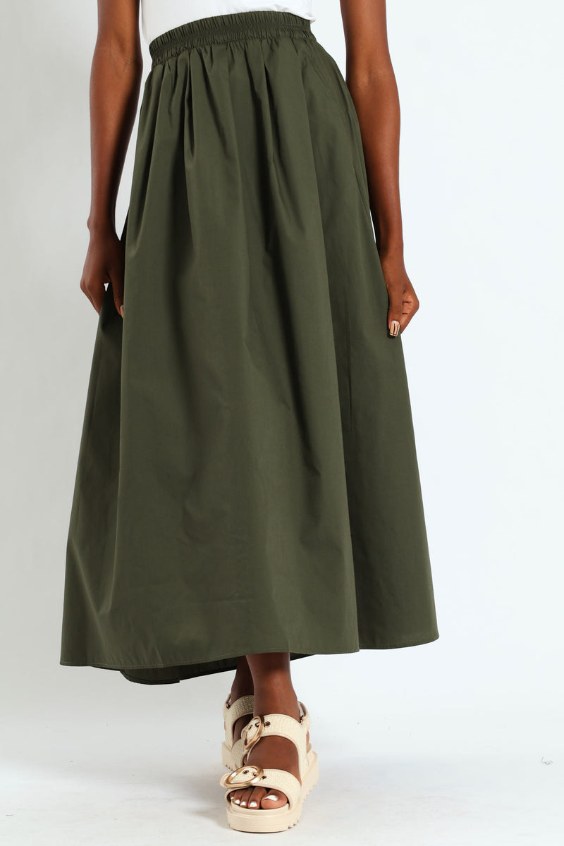 Pull On Poplin Midi Skirt - Fatigue