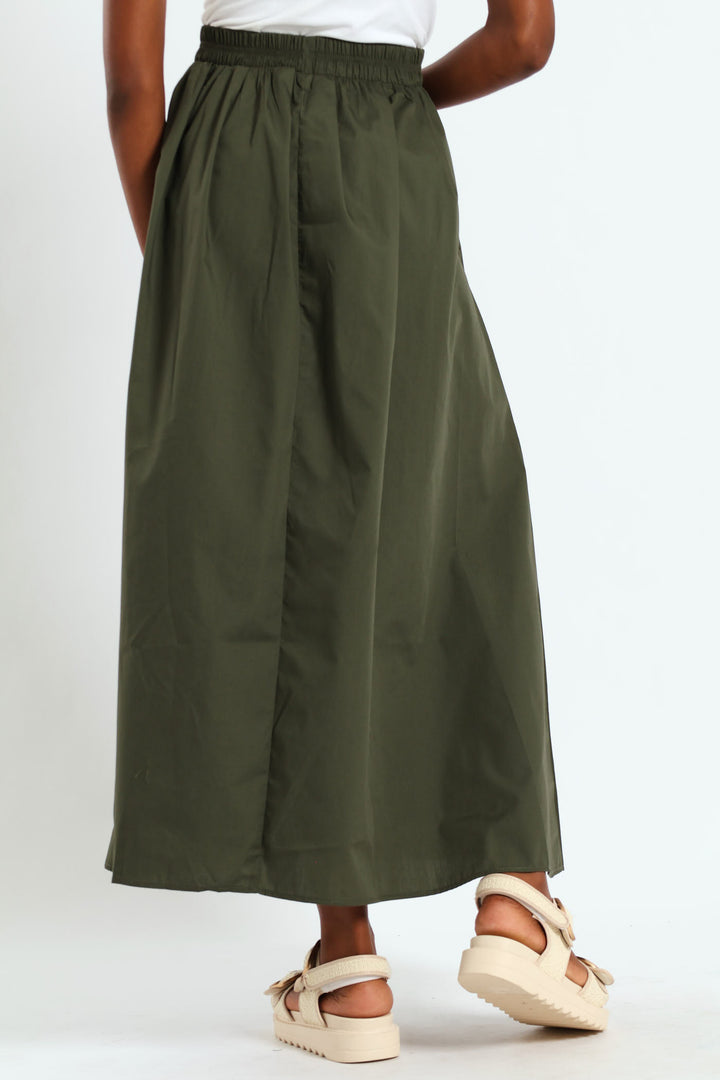 Pull On Poplin Midi Skirt - Fatigue