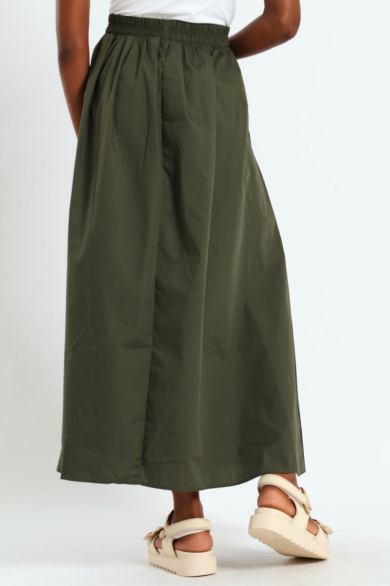Pull On Poplin Midi Skirt - Fatigue