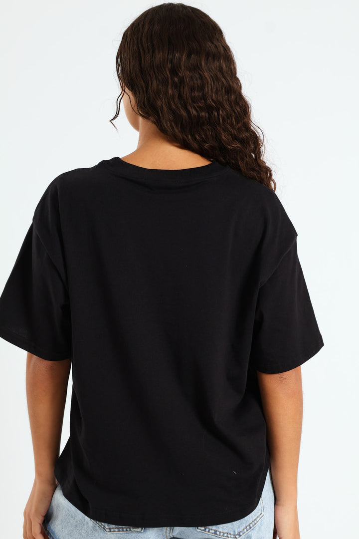 Oversized Bow Printed Tee - Black