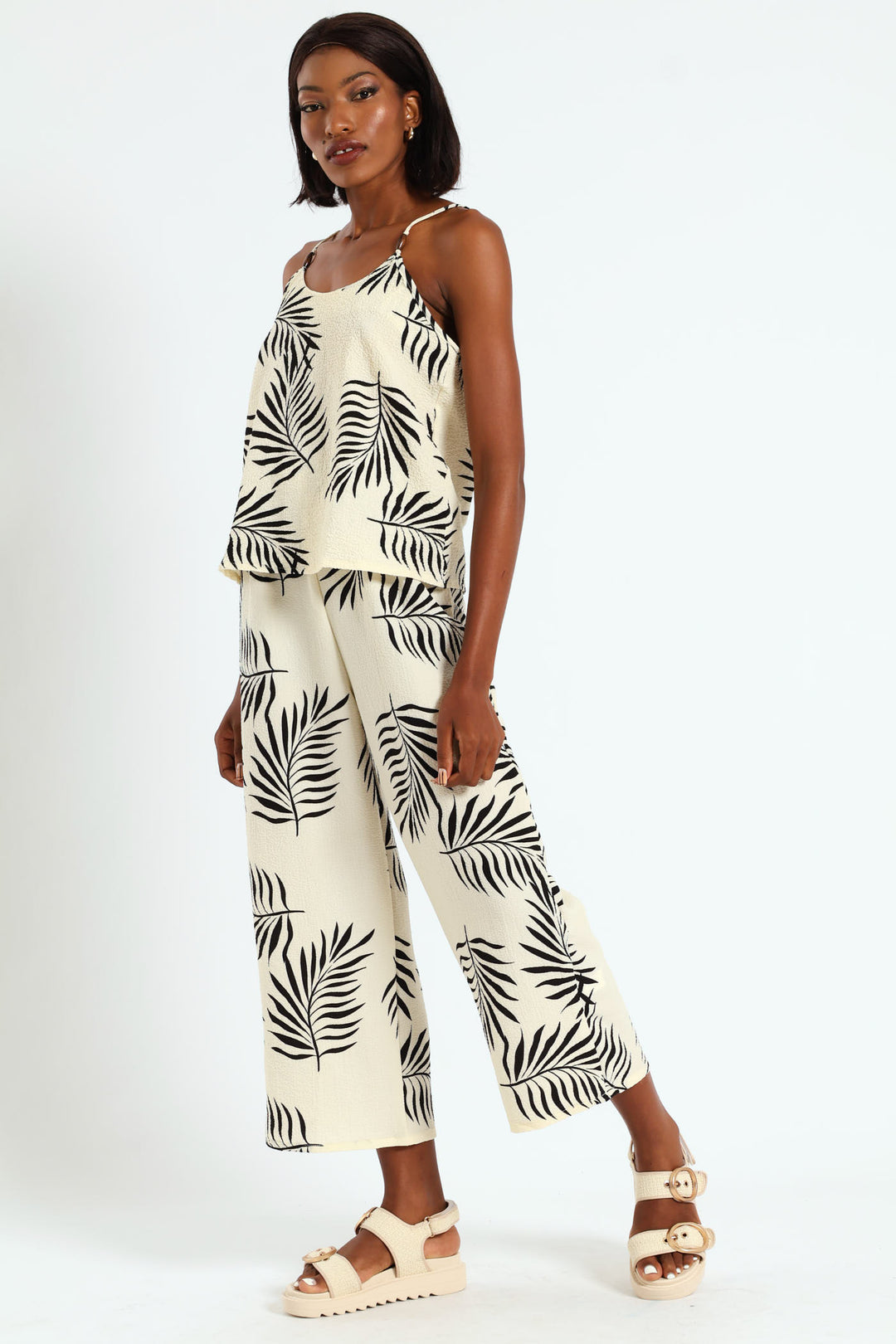 Strappy Cami With Beads - Cream/Black