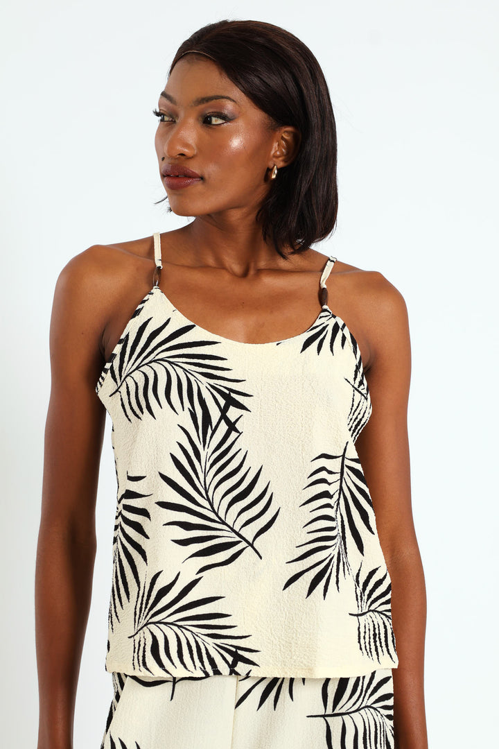 Strappy Cami With Beads - Cream/Black