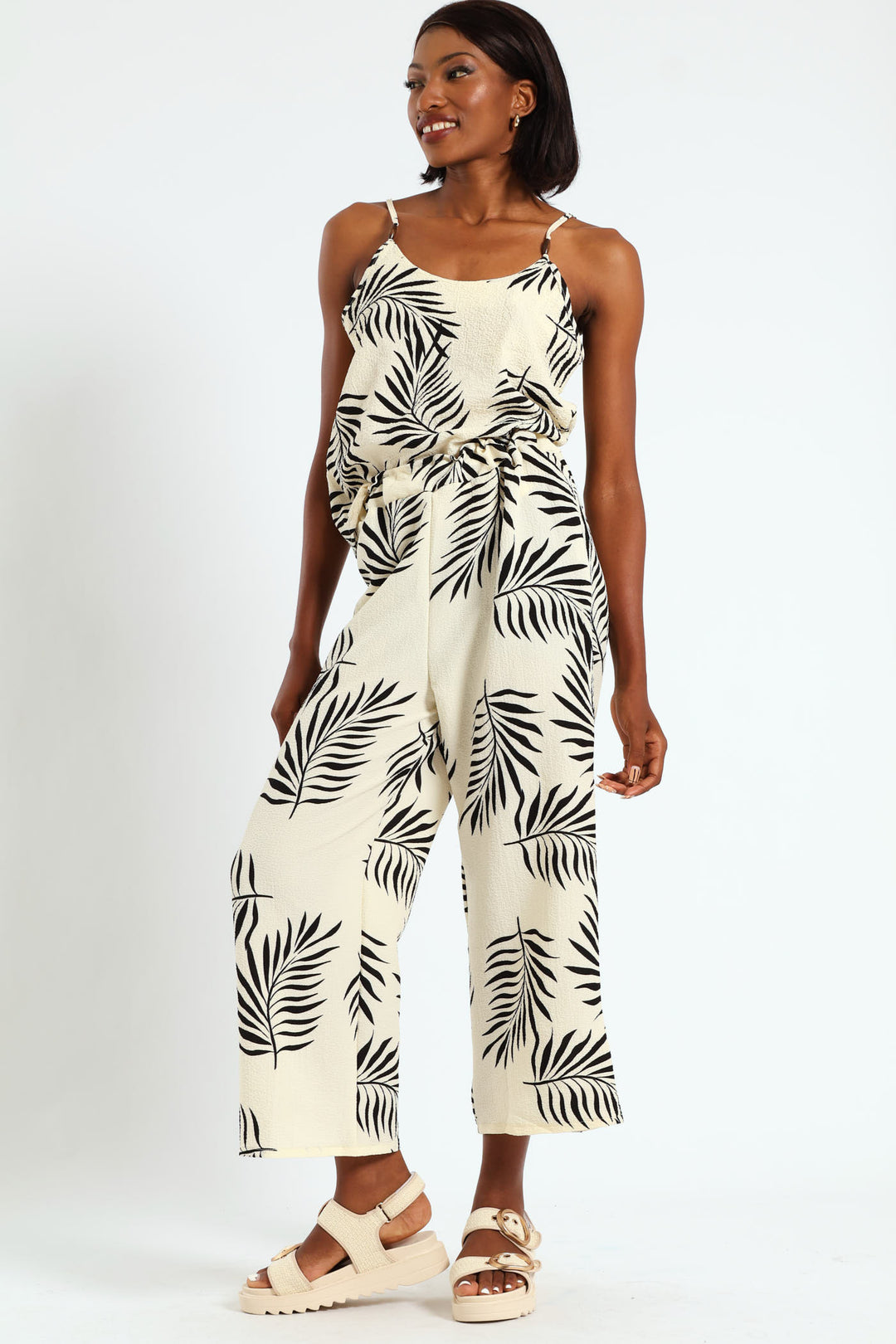 Pull On Widelg Culotte Pants - Cream/Black