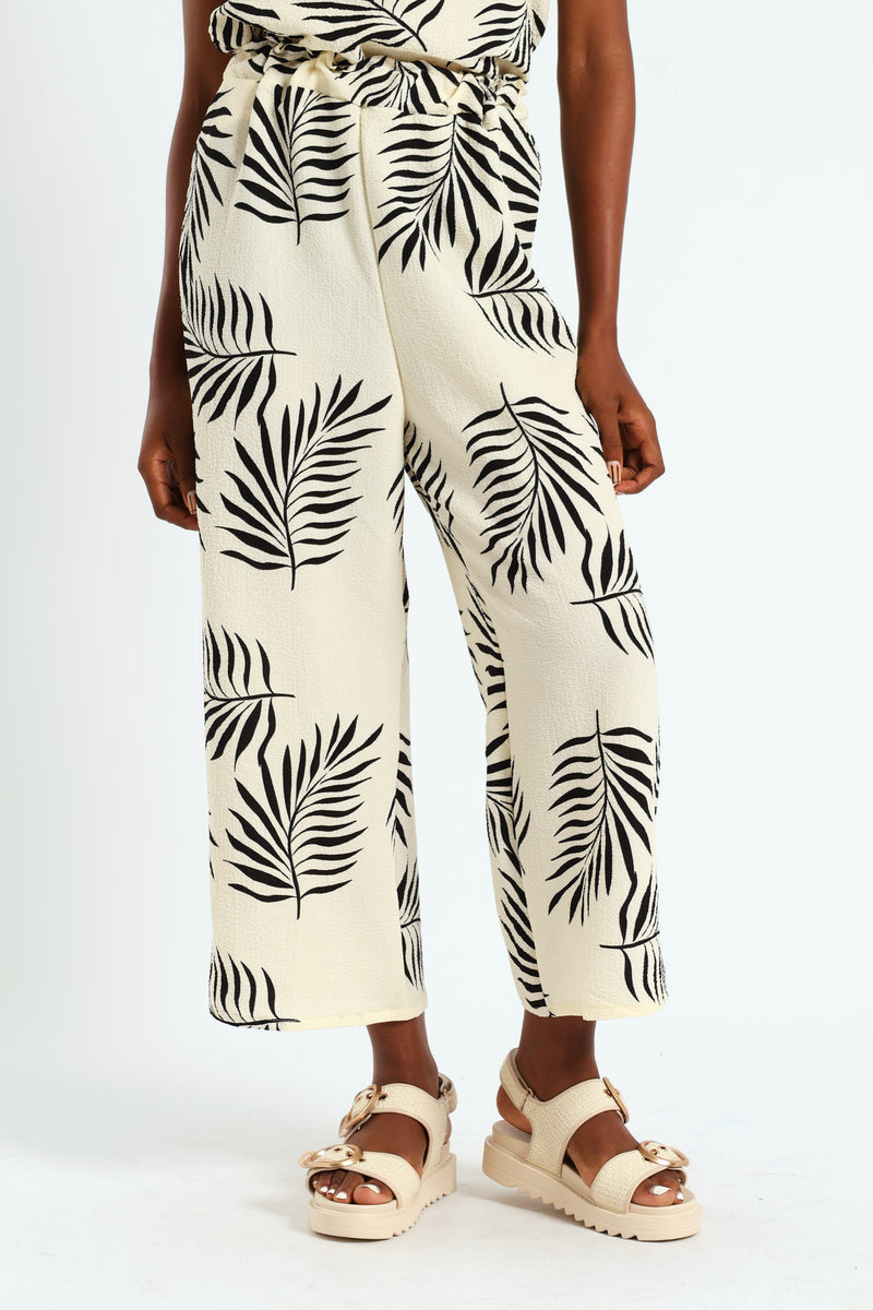 Pull On Widelg Culotte Pants - Cream/Black