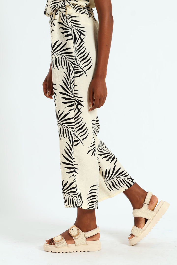 Pull On Widelg Culotte Pants - Cream/Black