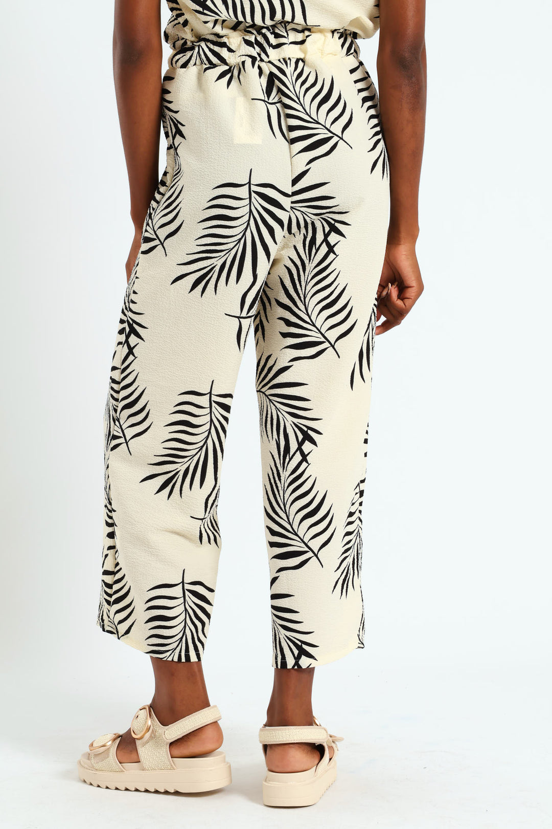 Pull On Widelg Culotte Pants - Cream/Black