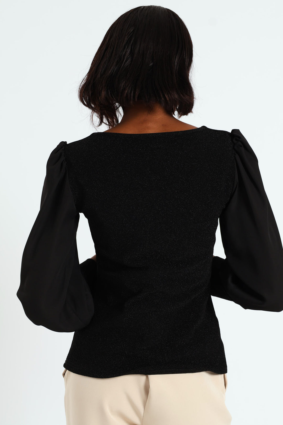 Sweetheart Neckline Shimmer Combo Blouse - Black