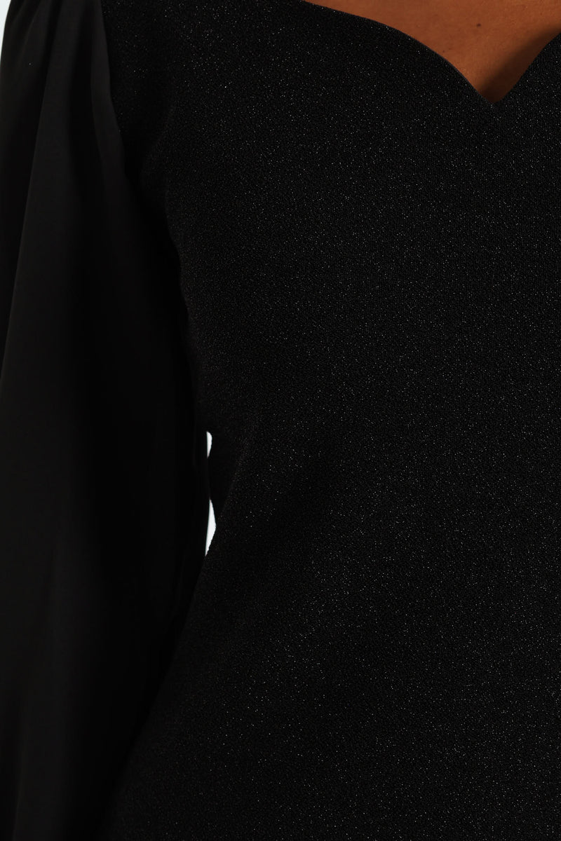 Sweetheart Neckline Shimmer Combo Blouse - Black