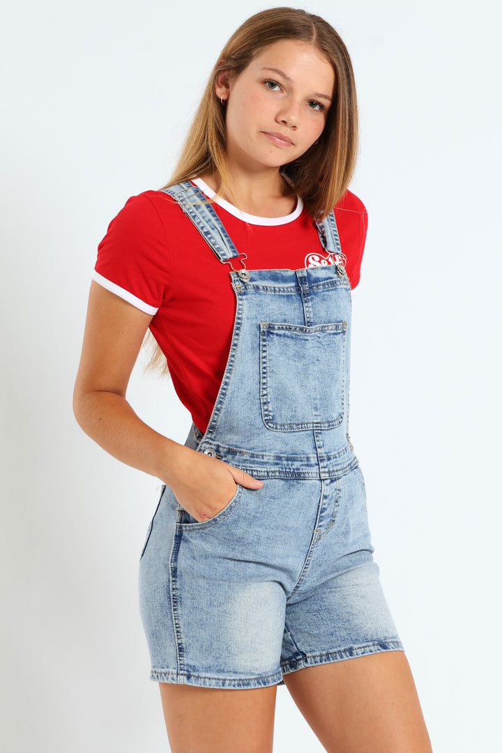 Girls Denim Dungaree - Light Blue