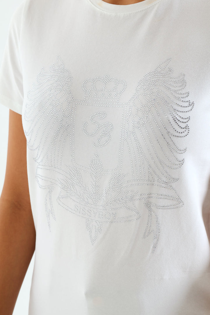 Regular Fit Bling Logo Top - White