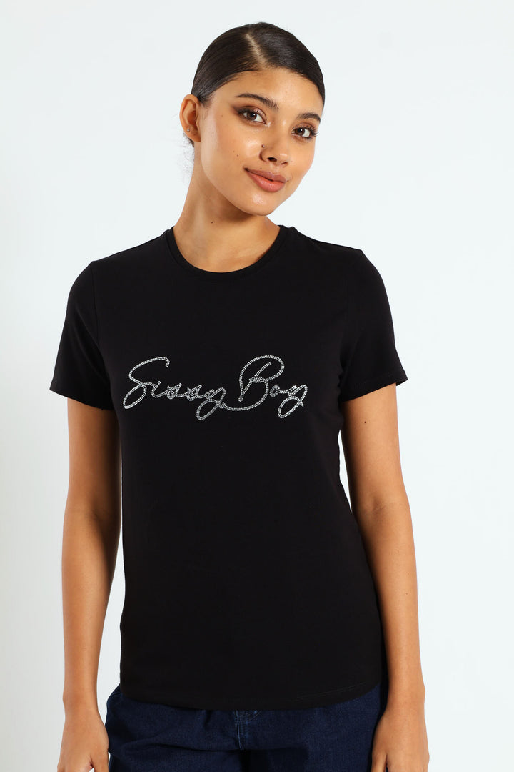 Regular Fit Multi-Technique Logo Top - Black