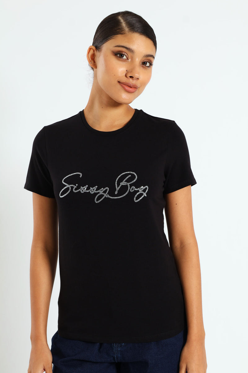 Regular Fit Multi-Technique Logo Top - Black