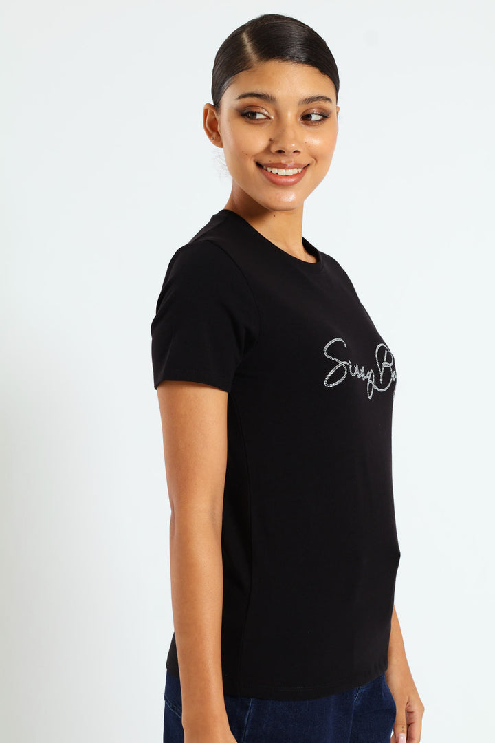 Regular Fit Multi-Technique Logo Top - Black