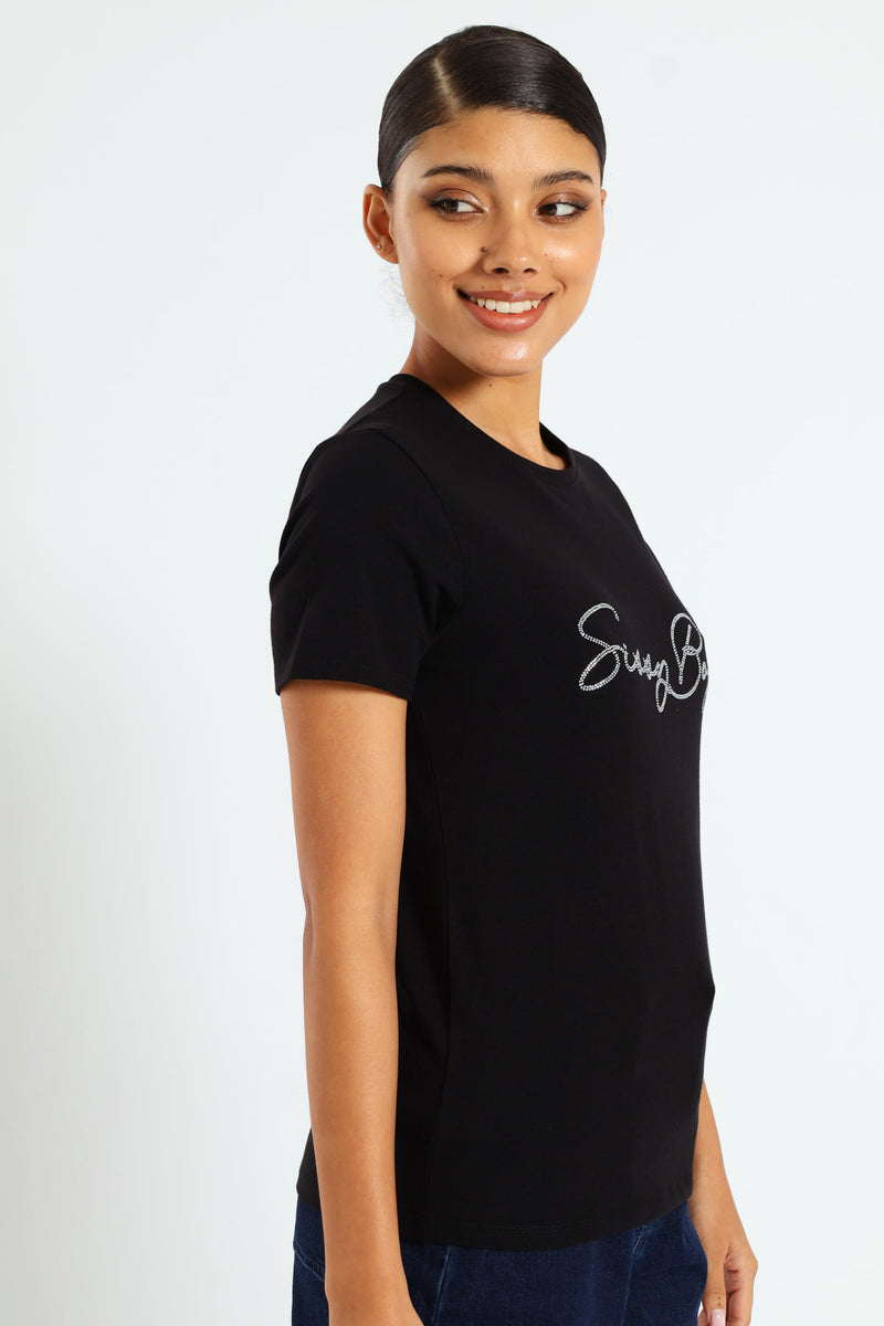 Regular Fit Multi-Technique Logo Top - Black