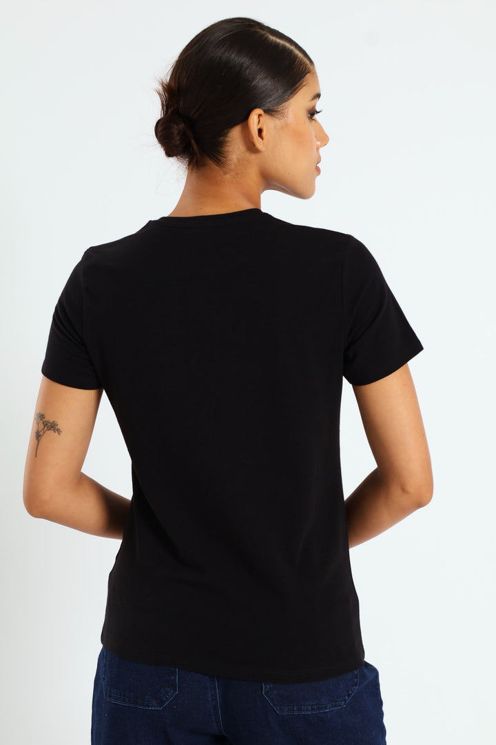 Regular Fit Multi-Technique Logo Top - Black