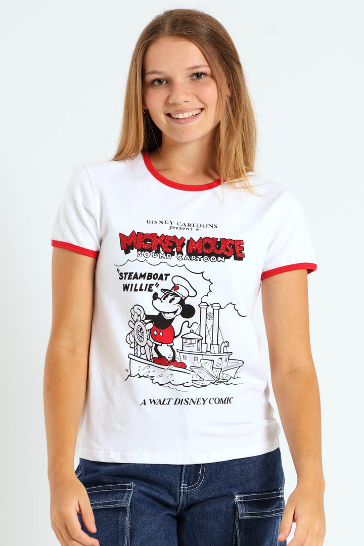 Girls Mickey Ringer Tee - White