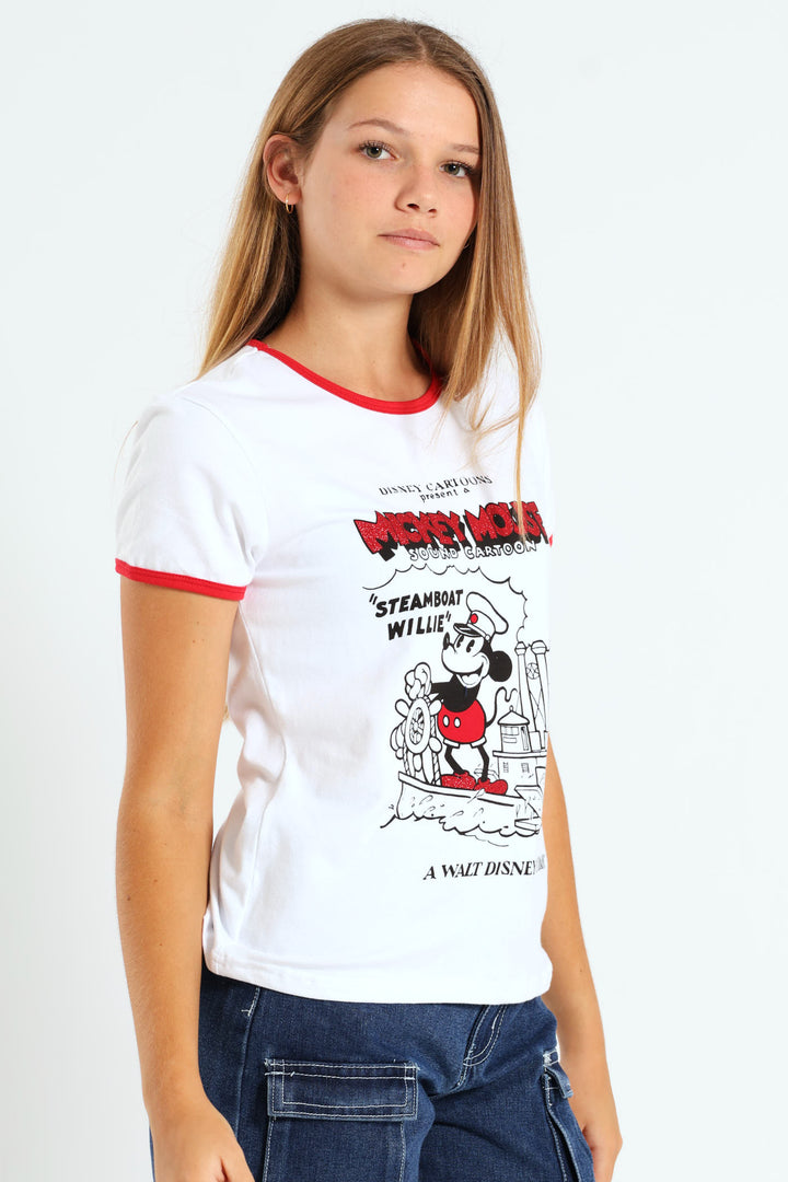 Girls Mickey Ringer Tee - White