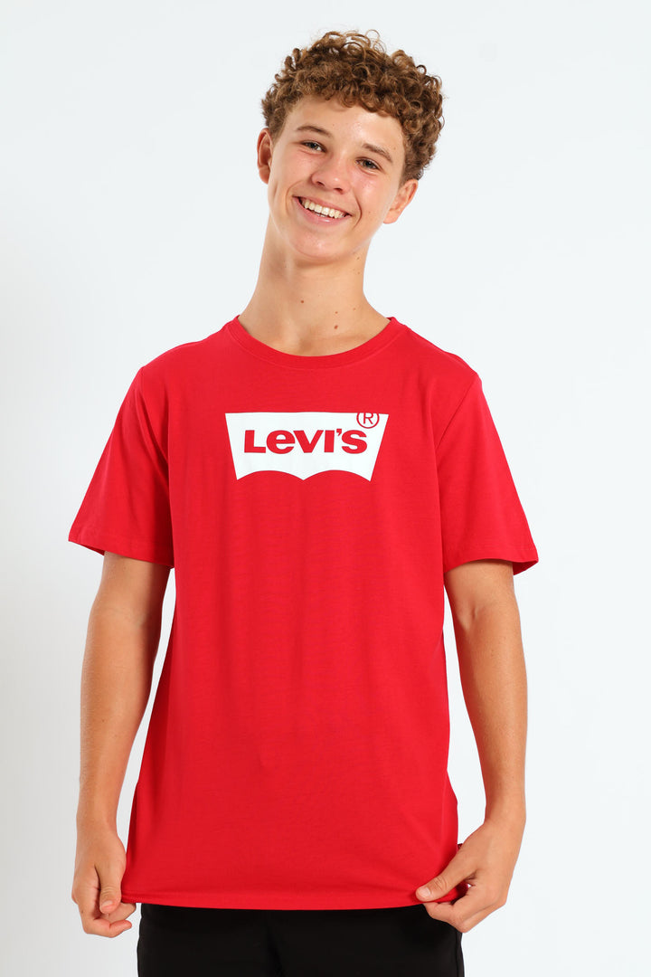 Boys Core Bat Logo Print Tee - Red