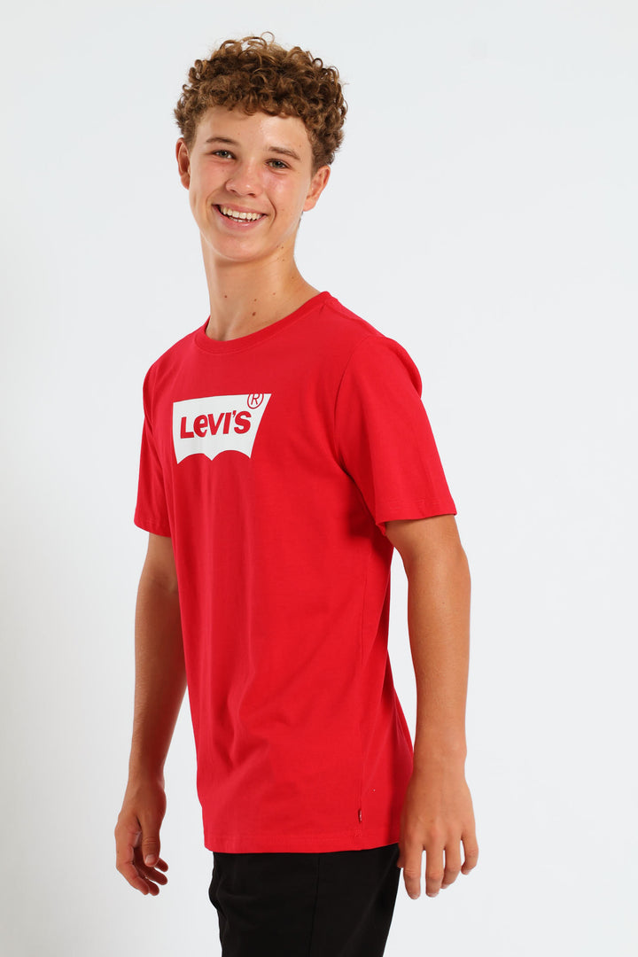 Boys Core Bat Logo Print Tee - Red