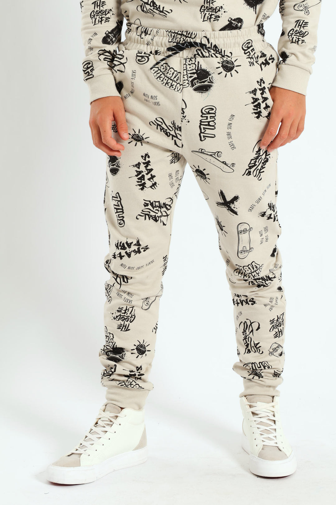 Boys Graffiti Print Jogger - Light Stone