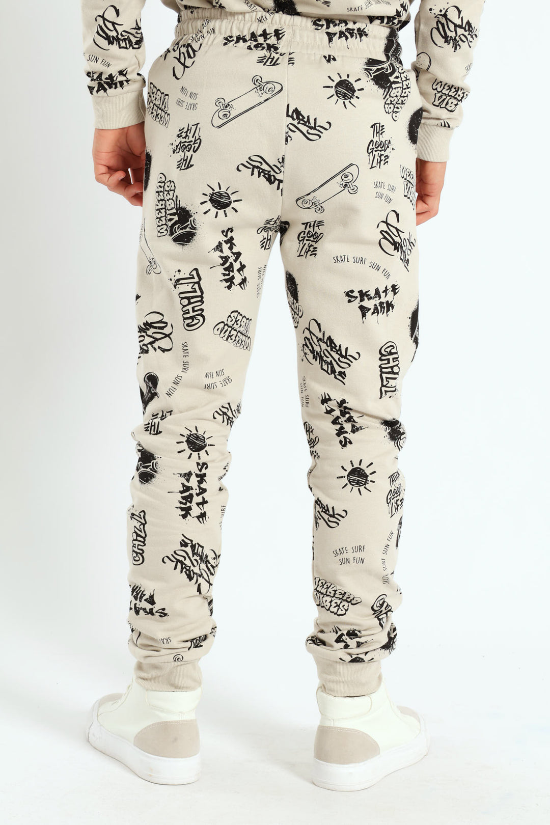 Boys Graffiti Print Jogger - Light Stone