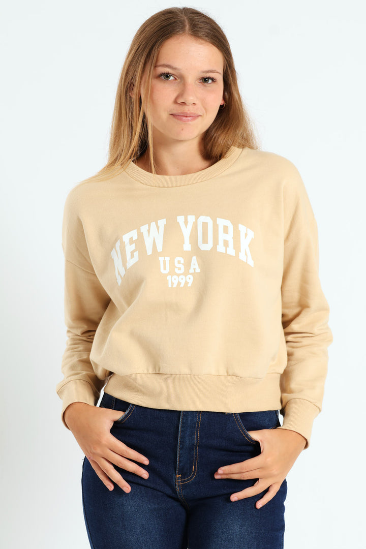 Girls New York Fleece Top - Stone