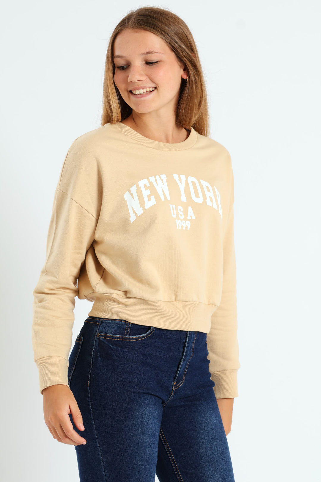 Girls New York Fleece Top - Stone