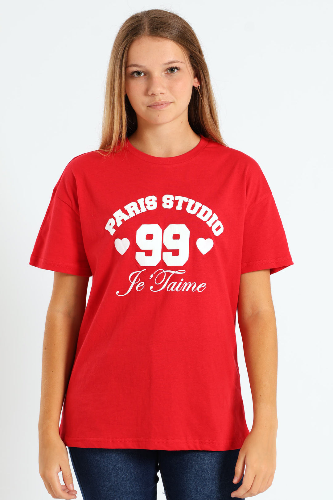 Girls Je T'Aime Oversized Tee - Red